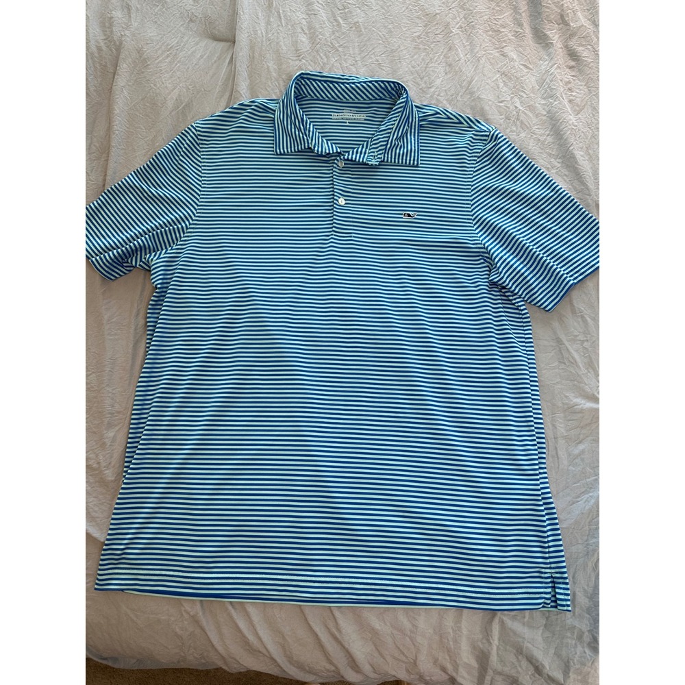 Vineyard Vines Mens Sankaty Performance Polo Shirt Blue Green Striped Large L